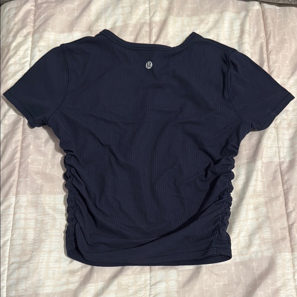 Lululemon Athletica Blue Fitted Ruched Short Sleeve T-Shirt
